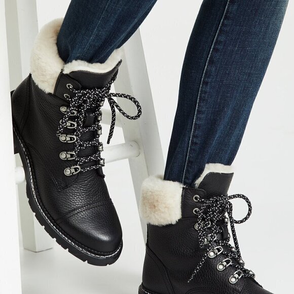 Frye Shoes - $399 Frye Samantha Black Real Leather Lace Up Shearling Fur Hiking Ankle Boot